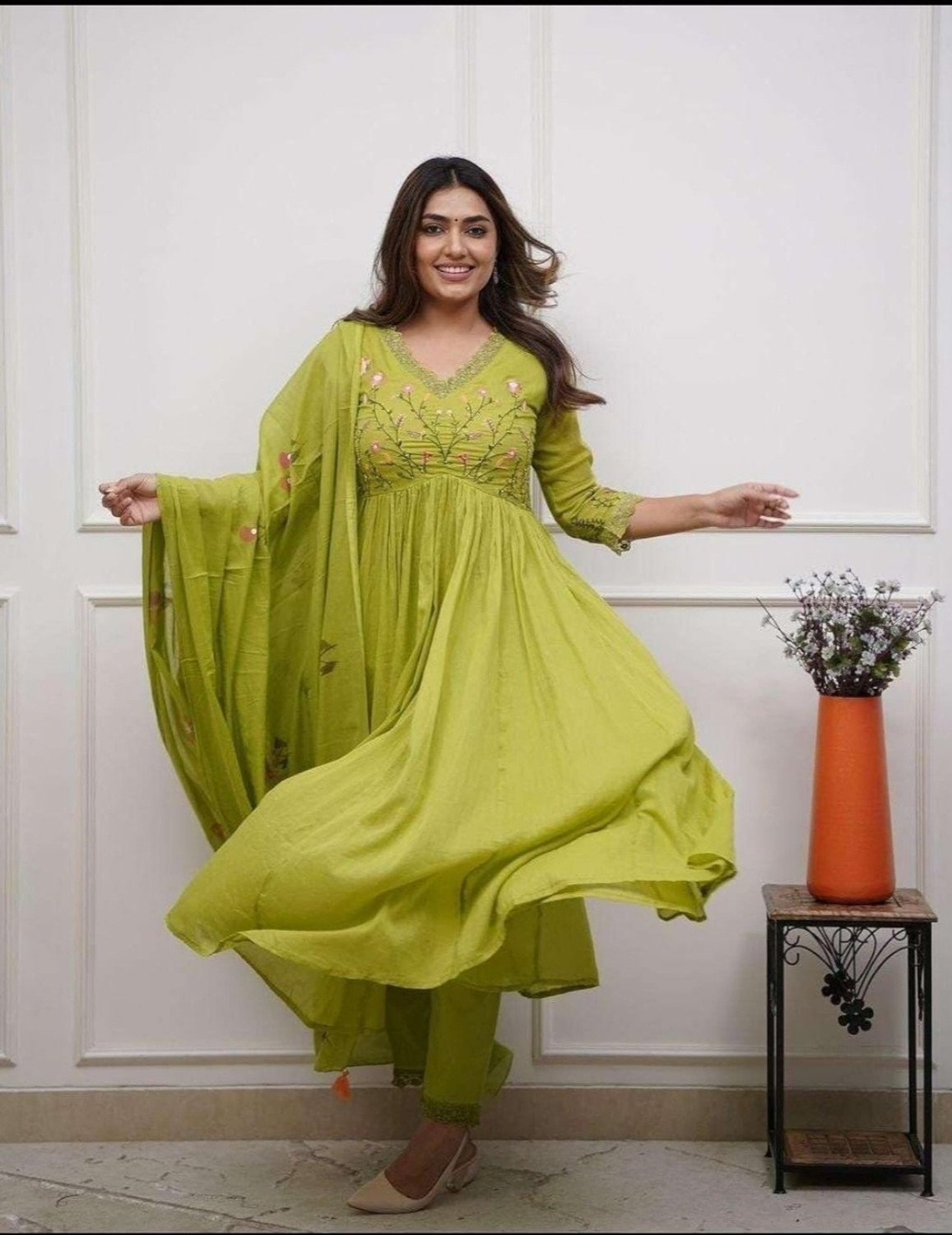 Image of CHECHI Embroidered Kurta, Palazzo & Dupatta Set