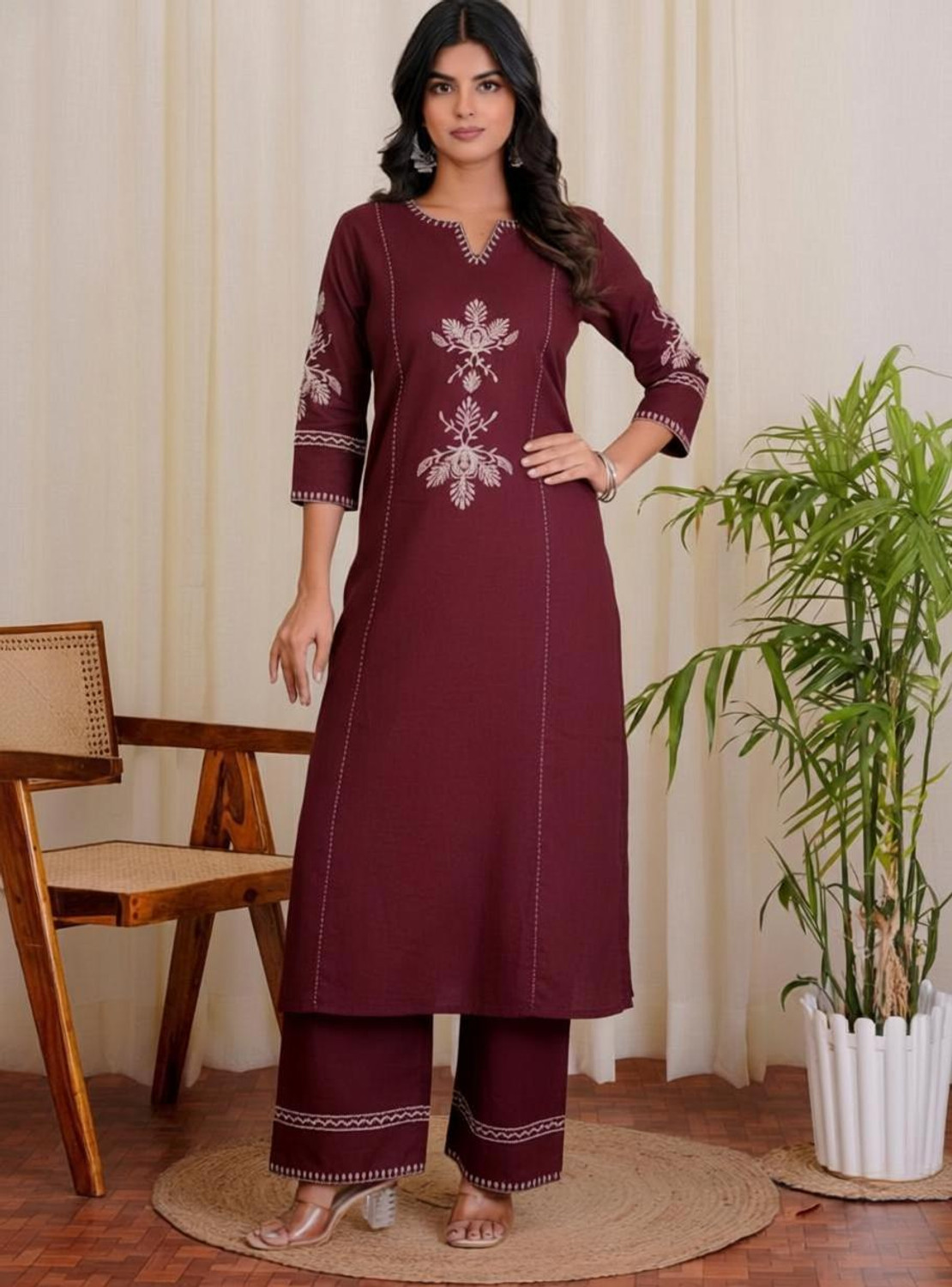 Image of Dimonsher Women Khadi Cotton Kurta Palazzo Set