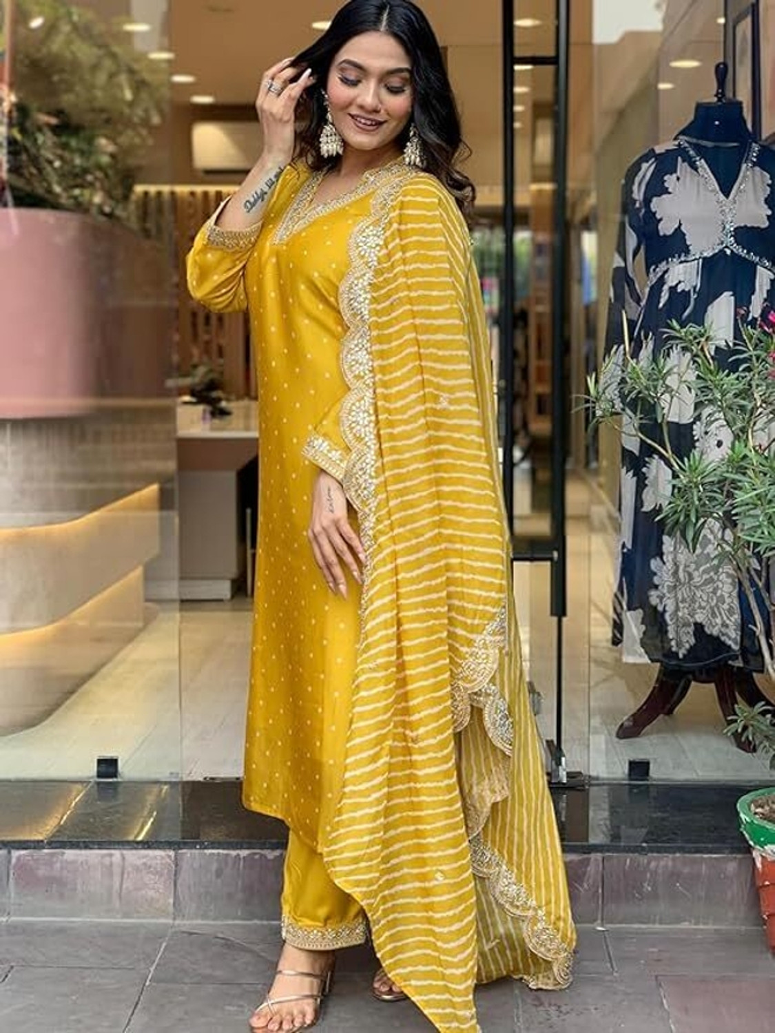Image of Shree Kandhal Fashion Women Cotton Rayon Kurti Pant Attached Dupatta Set