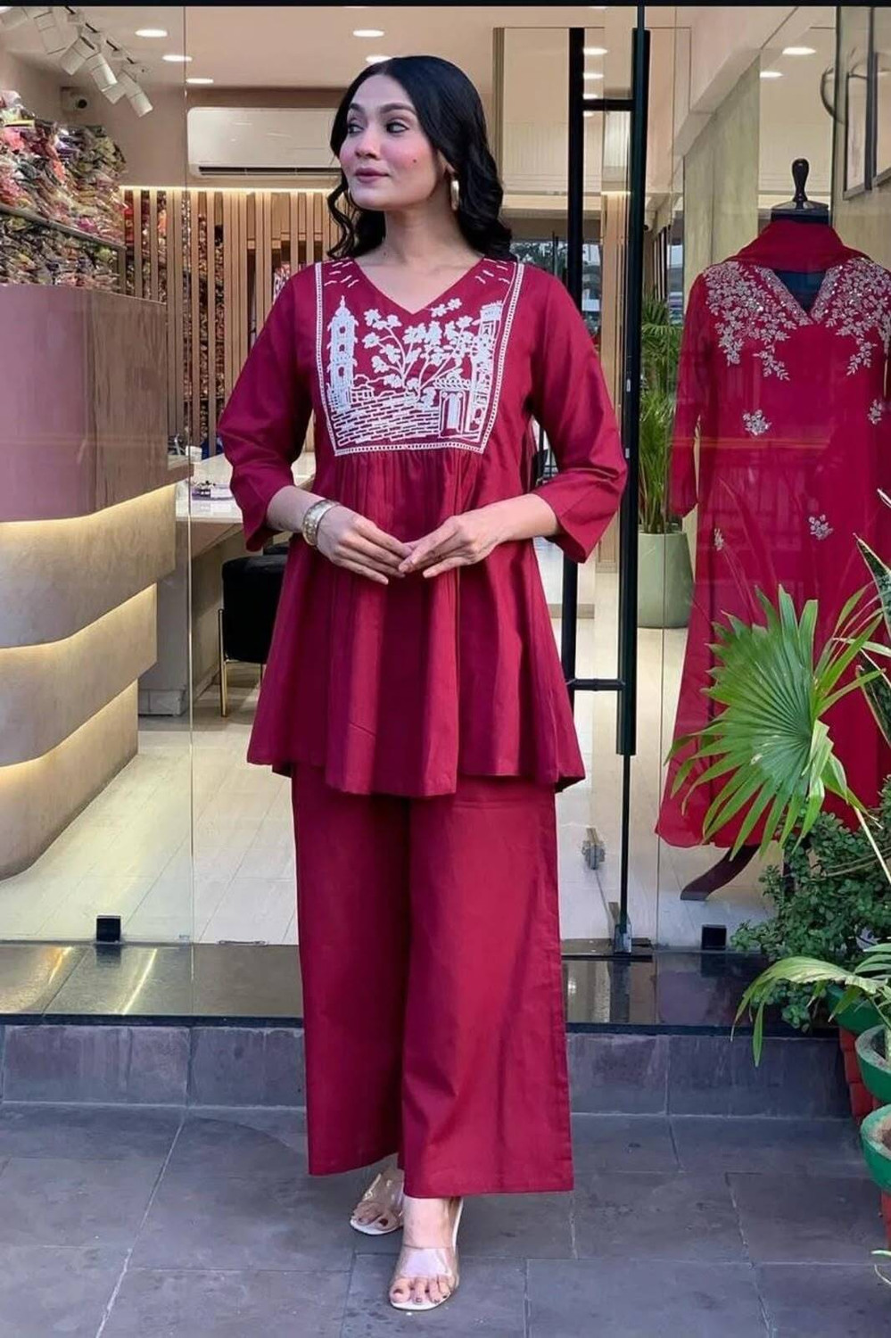 Image of Hunaiza Women Cotton Rayon Kurta Pant Set