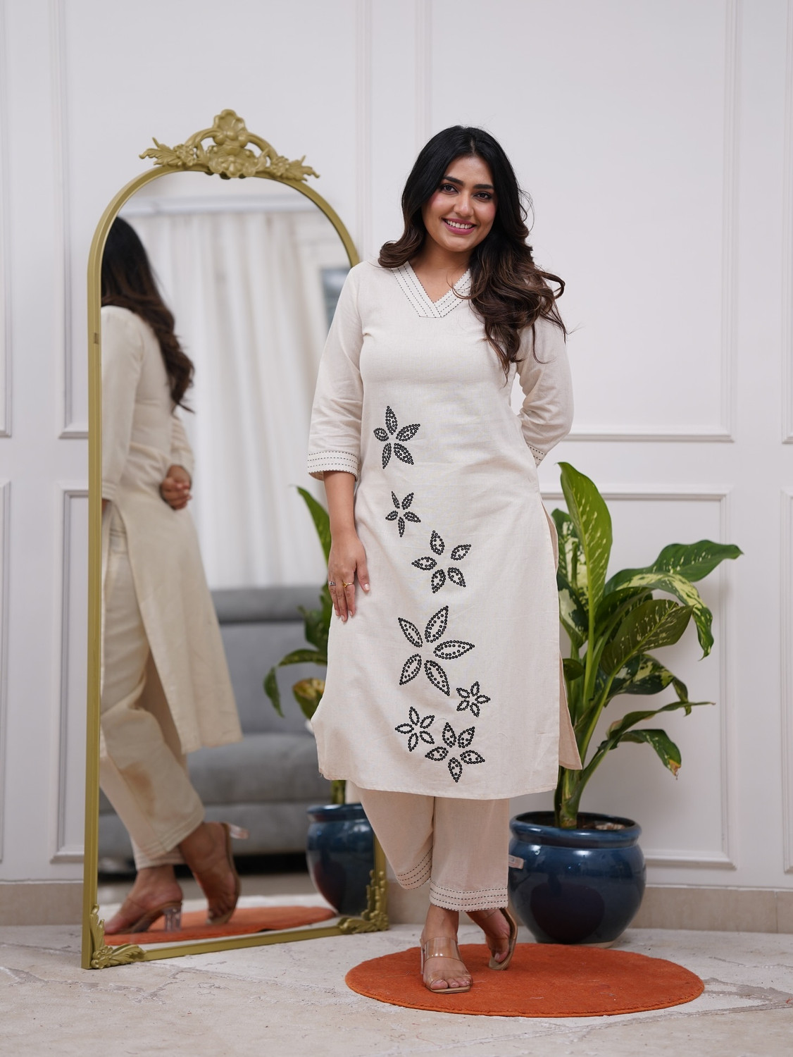 Image of Dimonsher Women Khadi Cotton Kurta Palazzo Set