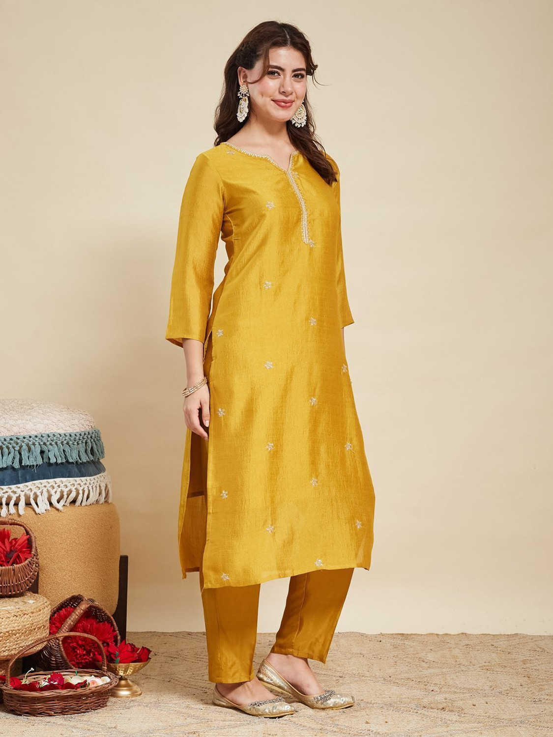 Image of MOKOSH Women Pure Silk Kurta Pant Dupatta Set