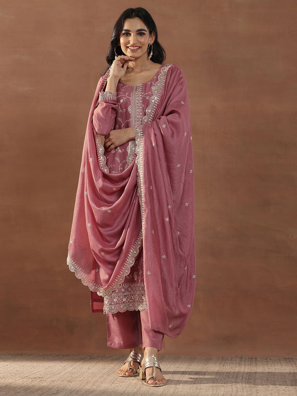 LIBAS Women Silk Blend Kurta Pant Dupatta Set - Image 1