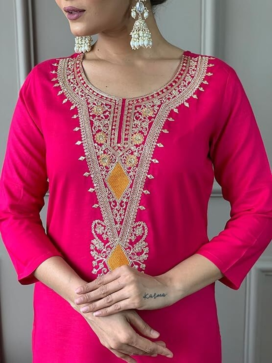 Image of Priniti Women Cotton Rayon Kurta Pant Dupatta Set