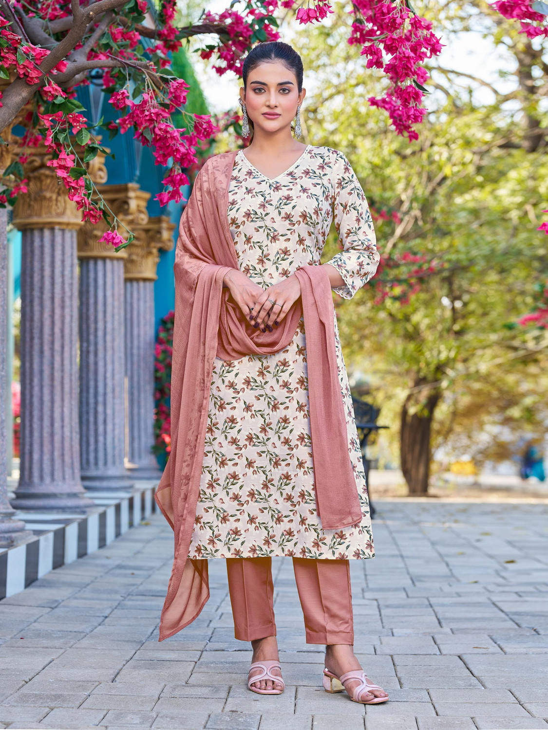 Image of Shantika Women Viscose Rayon Kurta Pant Dupatta Set