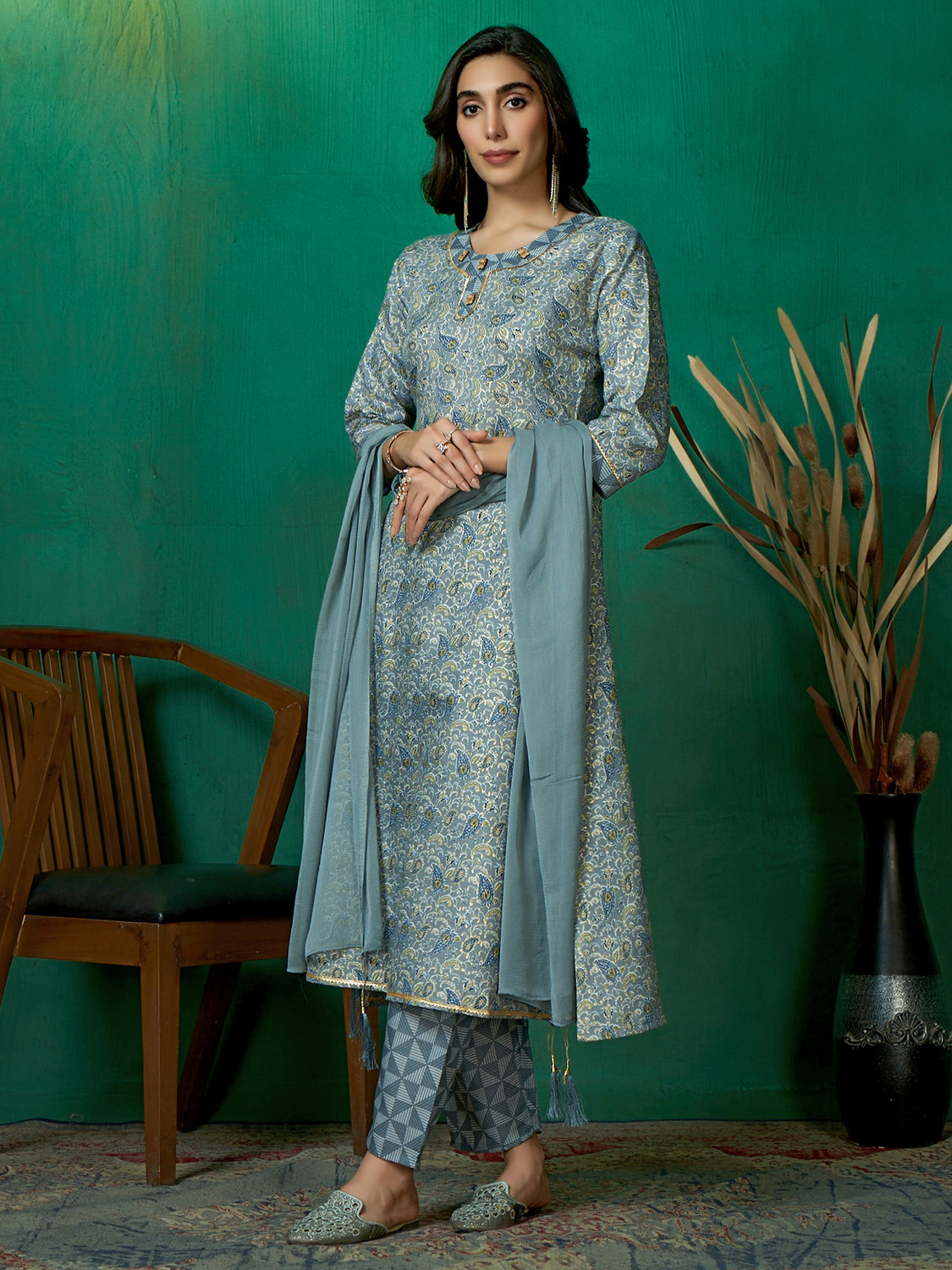Image of Tasrika Women Pure Cotton Kurta Pant Dupatta Set