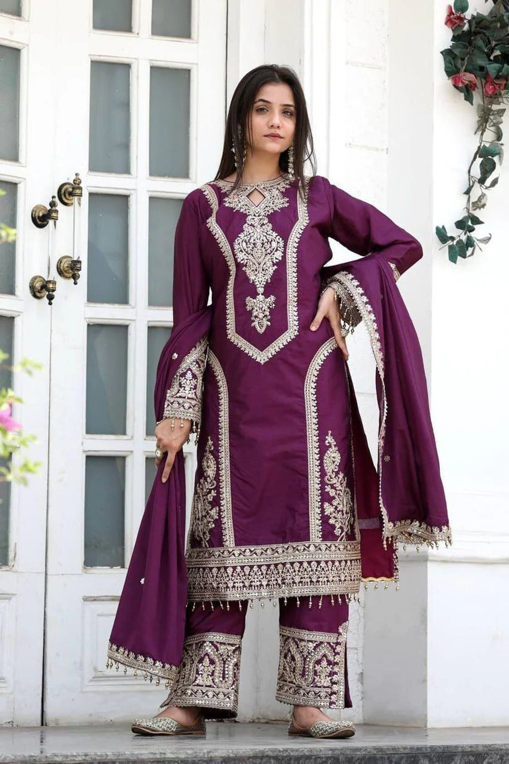 Image of SHISHKALA Women Silk Blend Kurta Sharara Dupatta Set
