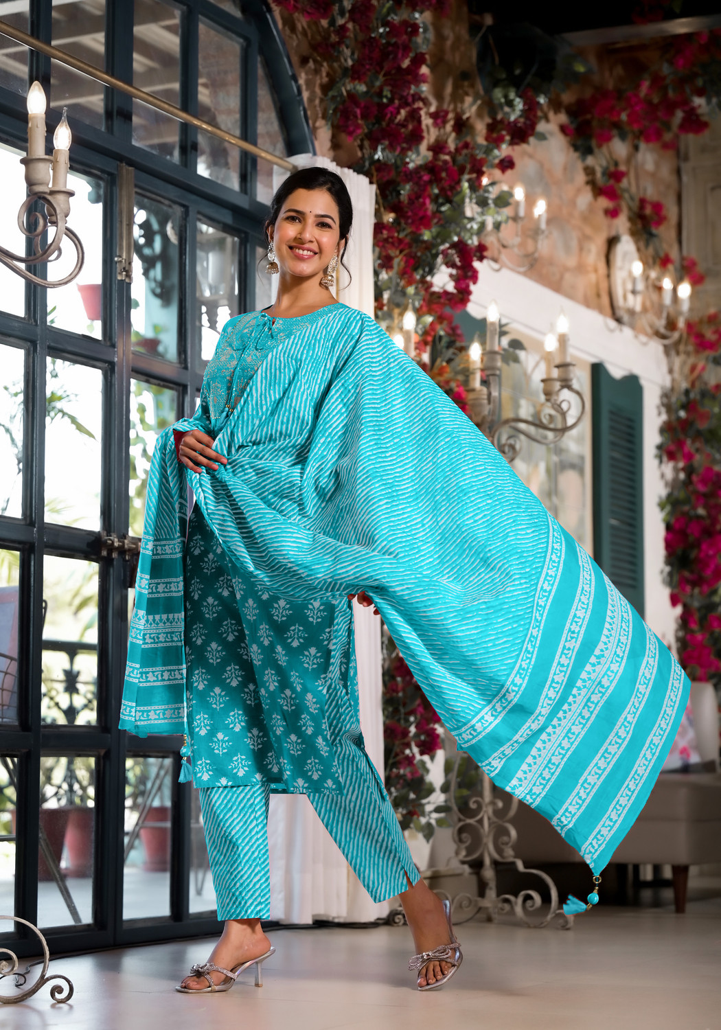Image of MIRCHI FASHION Women Pure Cotton Kurta Pant Dupatta Set