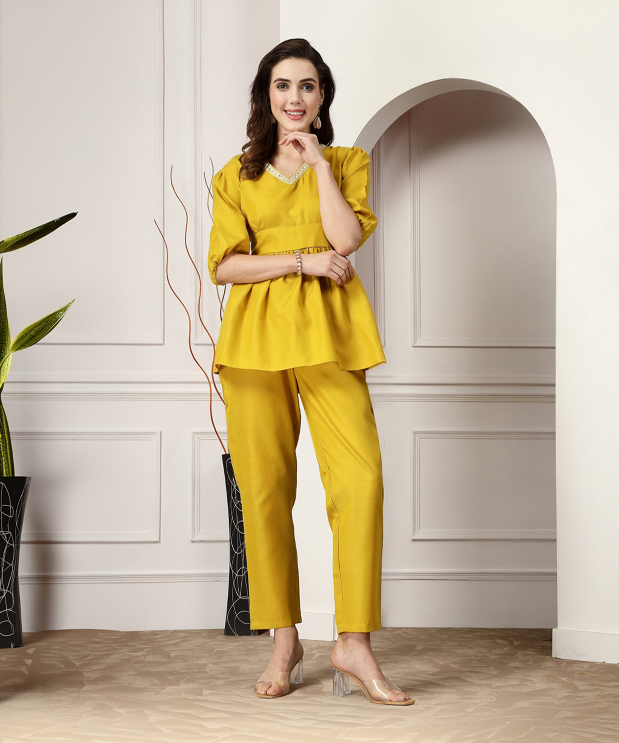 Image of Stylum Women Cotton Blend Ethnic Top Pant Set