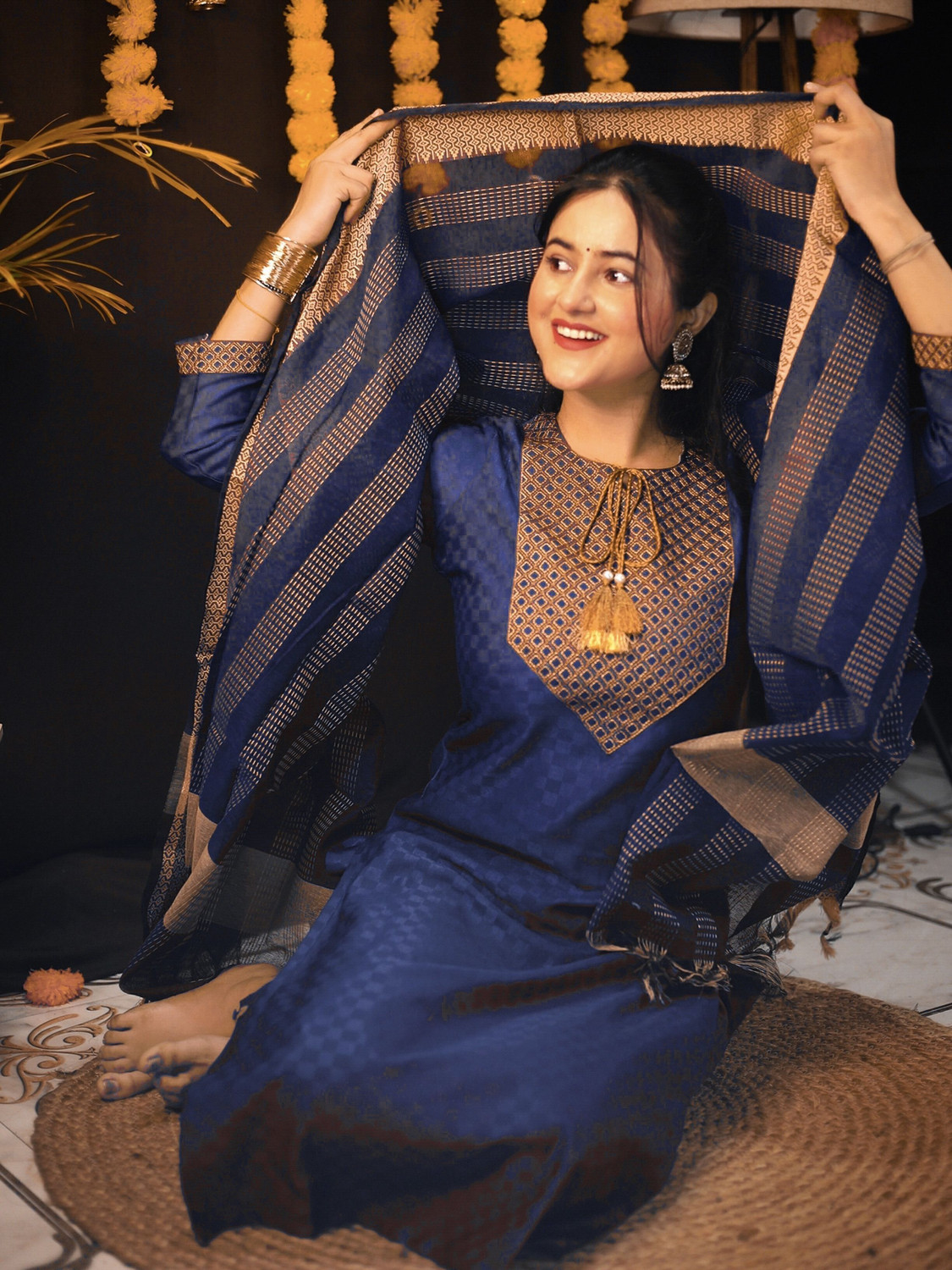 Image of VANGULL Women Viscose Rayon Kurta Pant Dupatta Set