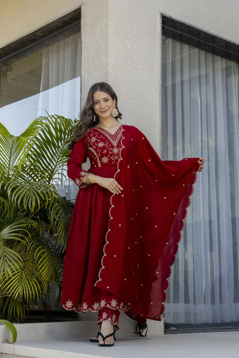 Image of r n Women Cotton Blend Kurta Dupatta Set
