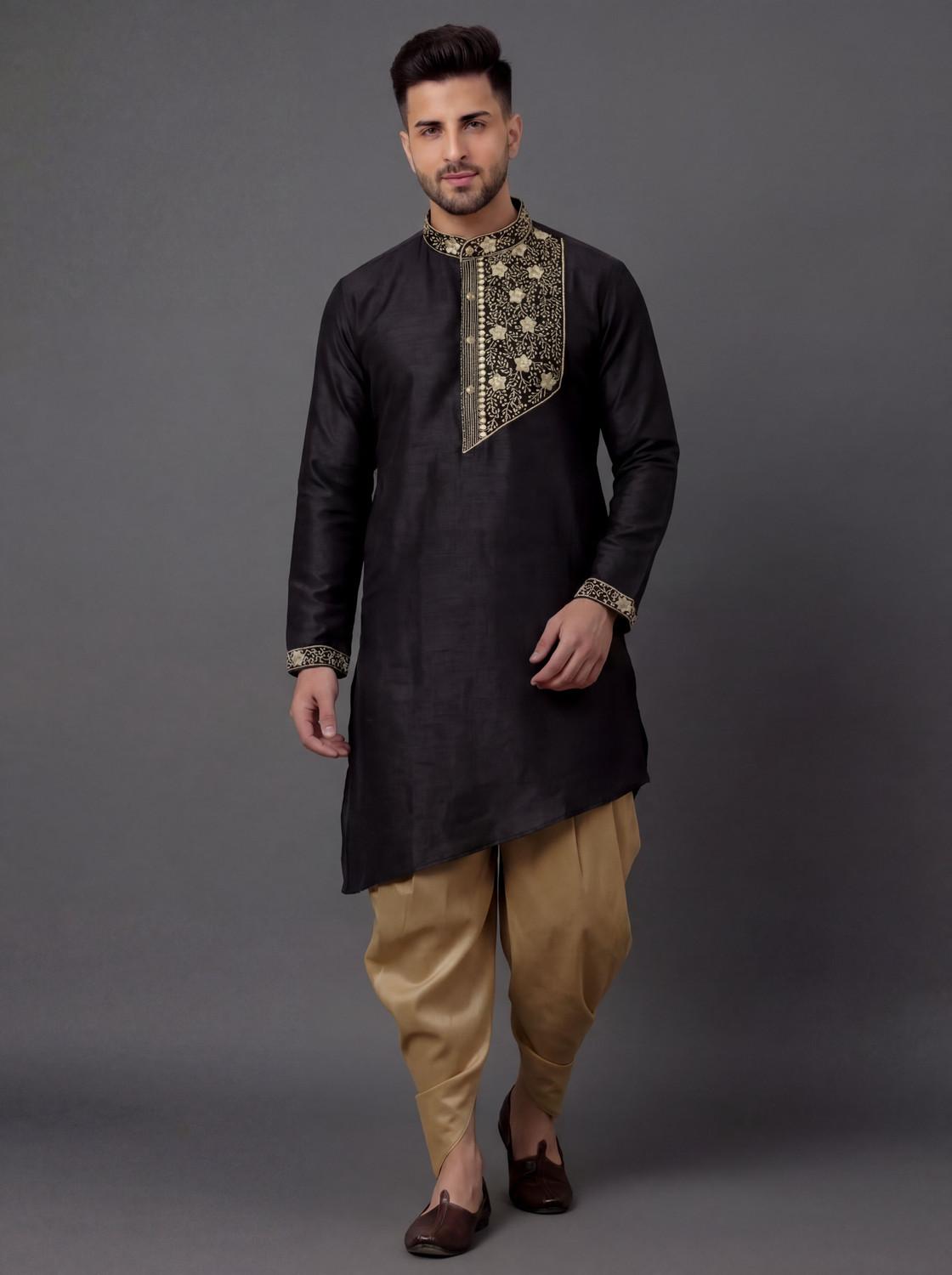 Image of OS Jeans Men Cotton Blend Kurta Dhoti Pant Set