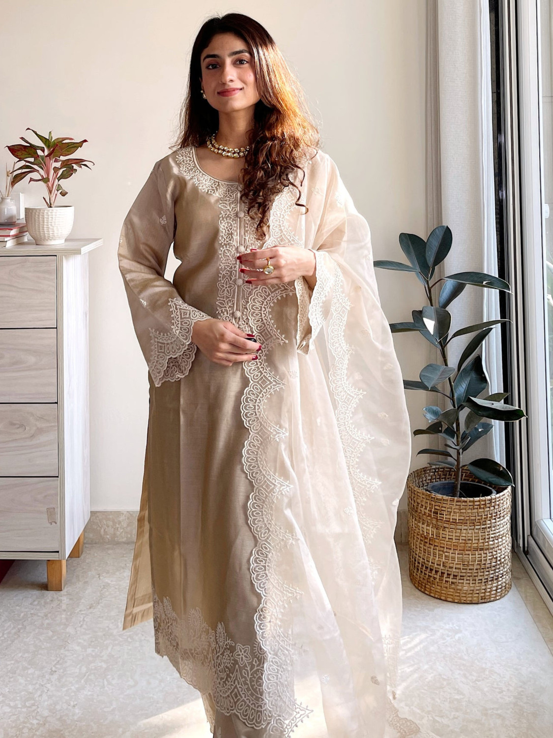Royal Export Women Silk Blend Kurta Pant Dupatta Set - Image 1