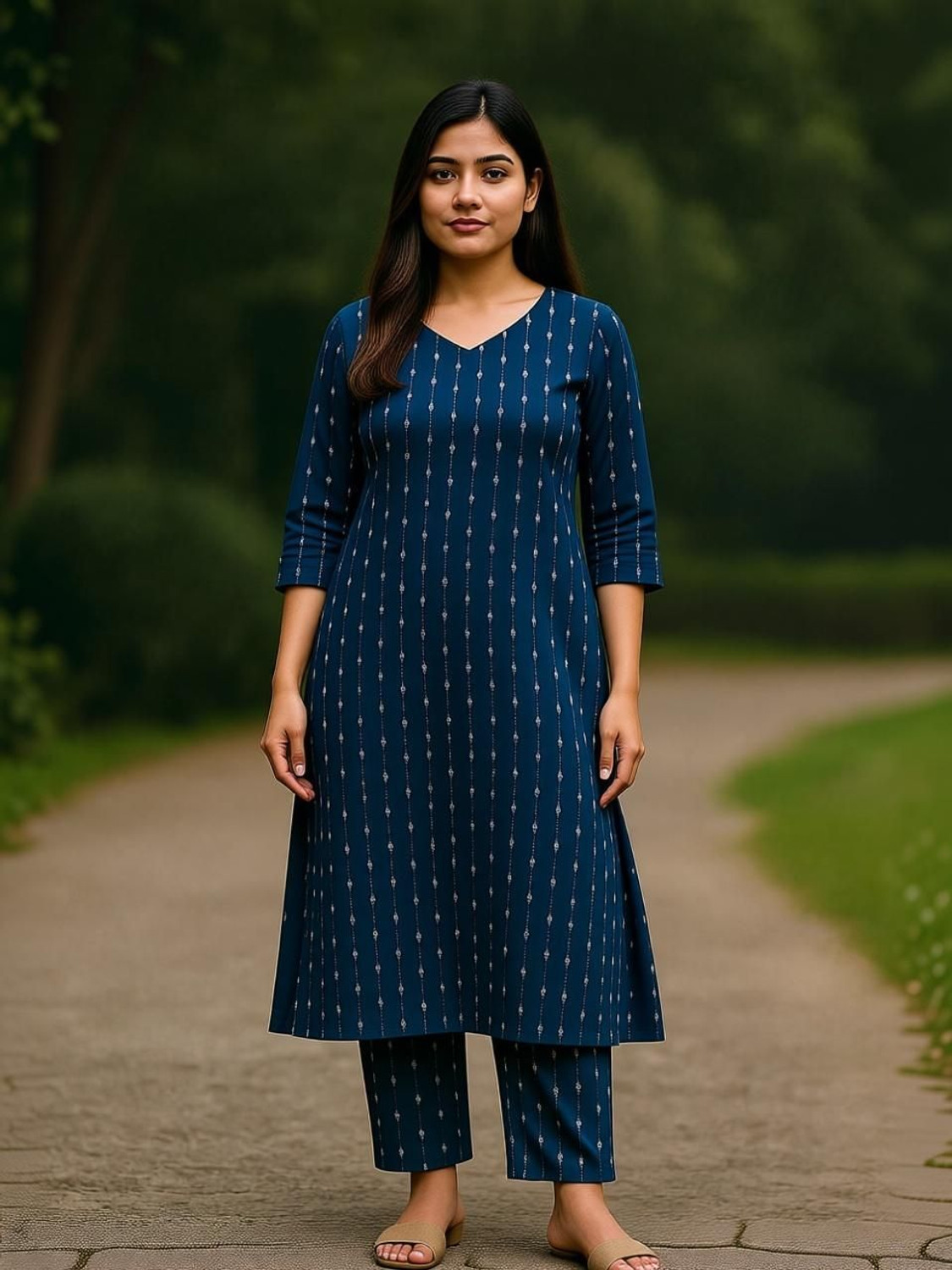 Image of SS Fashion Women Cotton Blend Kurta Pant Set