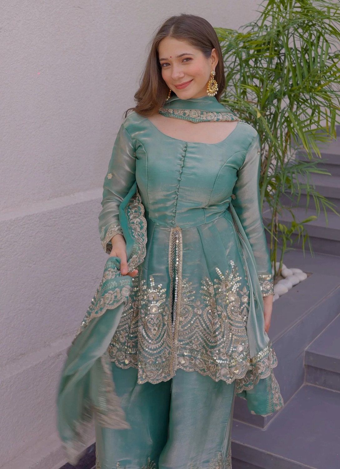 Image of Samragni Women Silk Blend Kurta Palazzo Dupatta Set
