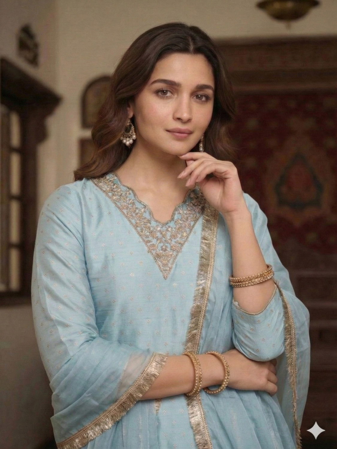 Image of Being Banarasi Women Chanderi, Cotton Silk Kurta Pant Dupatta Set