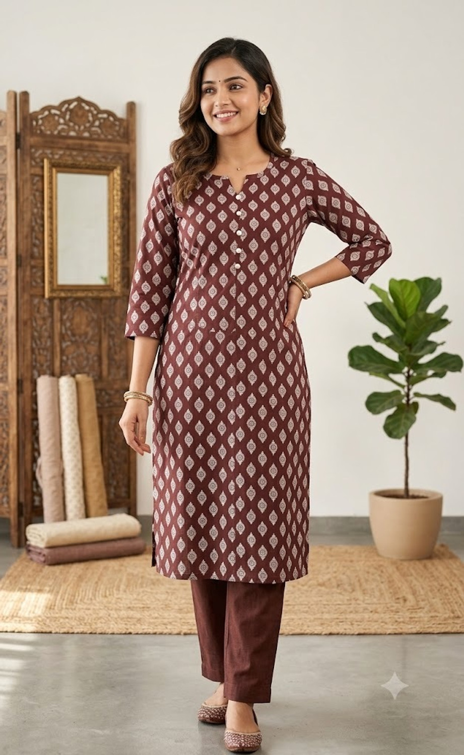 Image of Beads N Stones Women Pure Cotton Kurta Palazzo Set