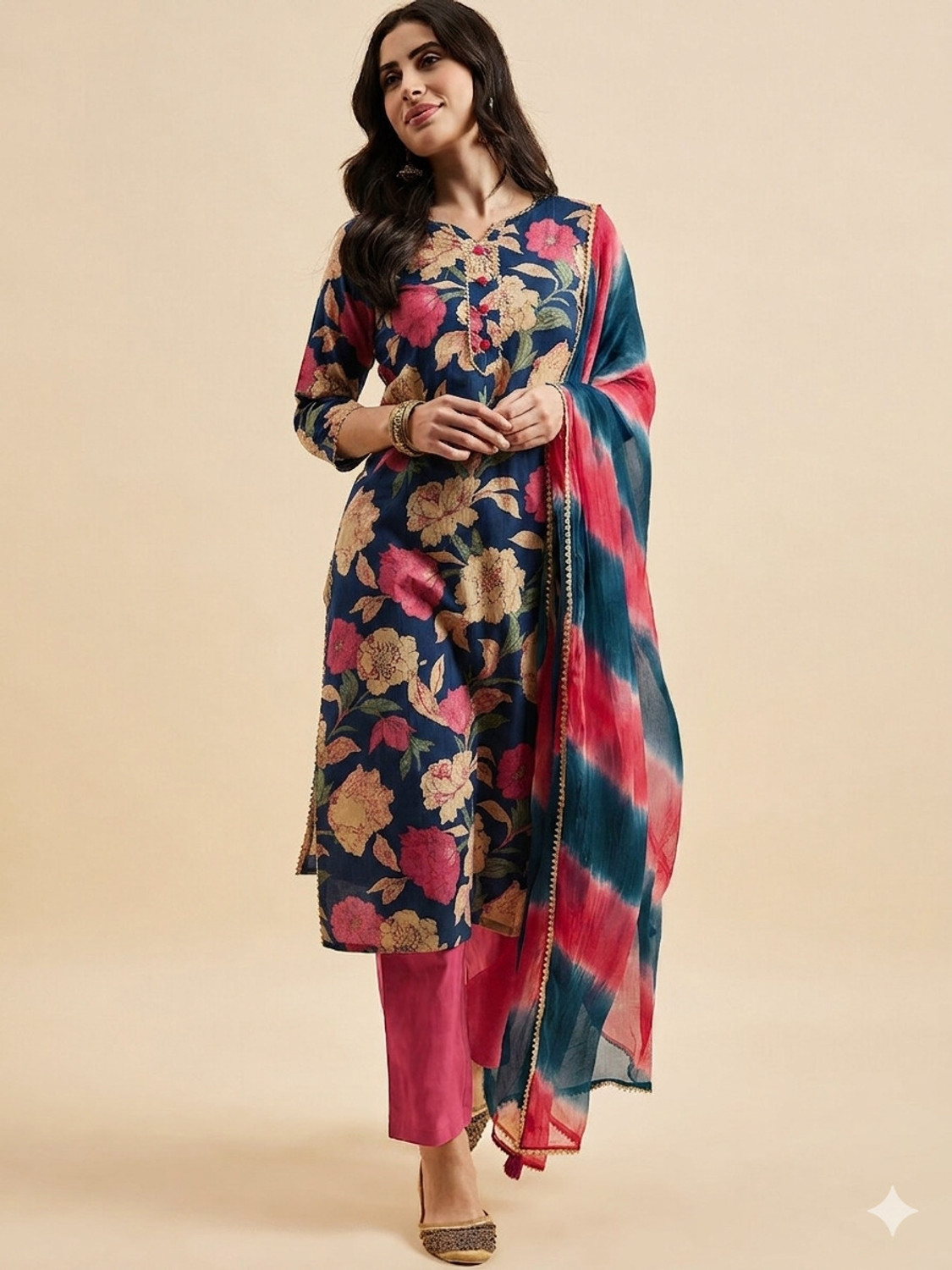 Image of JHANJHRIYA FAB Women Viscose Rayon Kurta Pant Dupatta Set