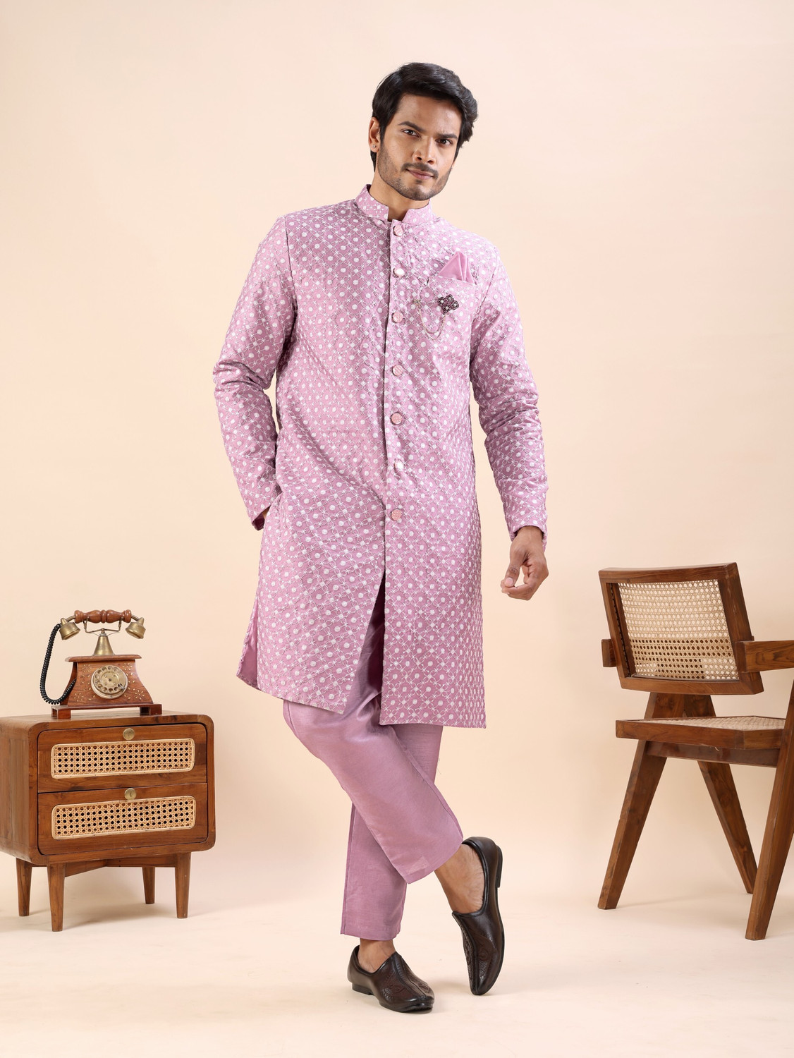Modern Mughals Men Cotton Blend Sherwani Pant Set - Image 1