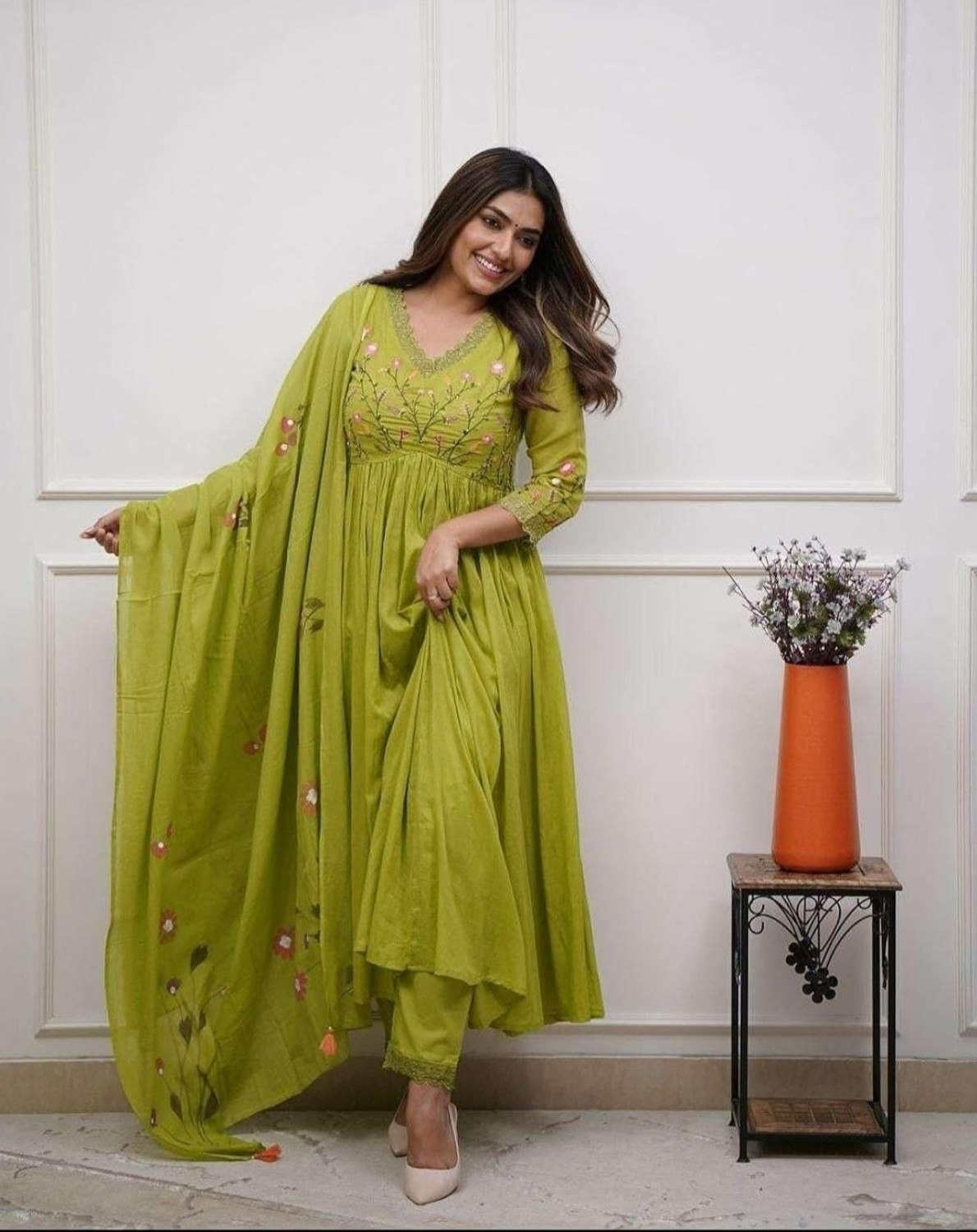 Image of CHECHI Embroidered Kurta, Palazzo & Dupatta Set