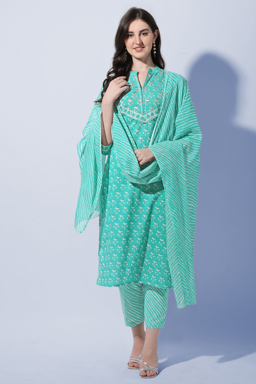 Image of MIRCHI FASHION Women Pure Cotton Kurta Pant Dupatta Set