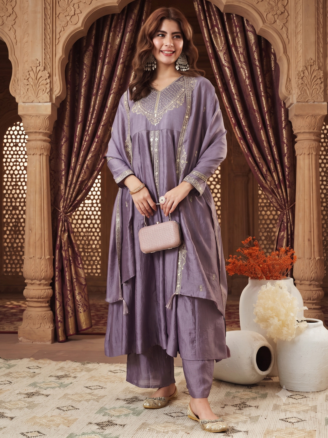 Image of KALPRANG Women Silk Blend Dupatta Set