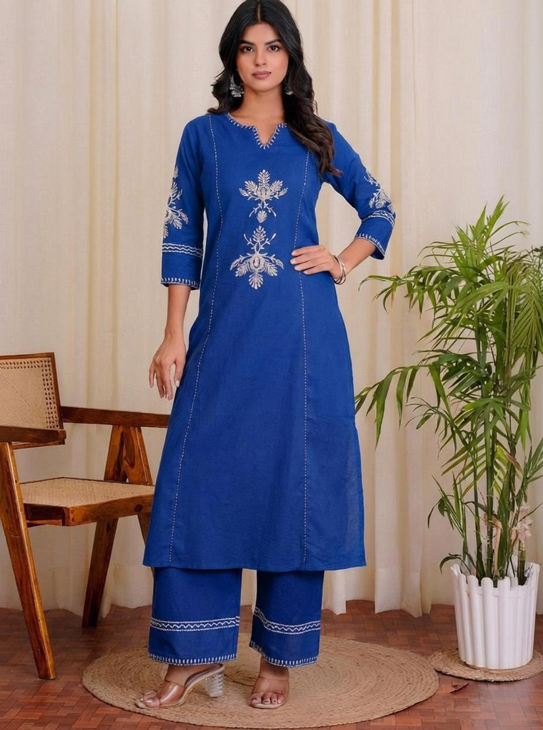 Image of Dimonsher Women Khadi Cotton Kurta Palazzo Set