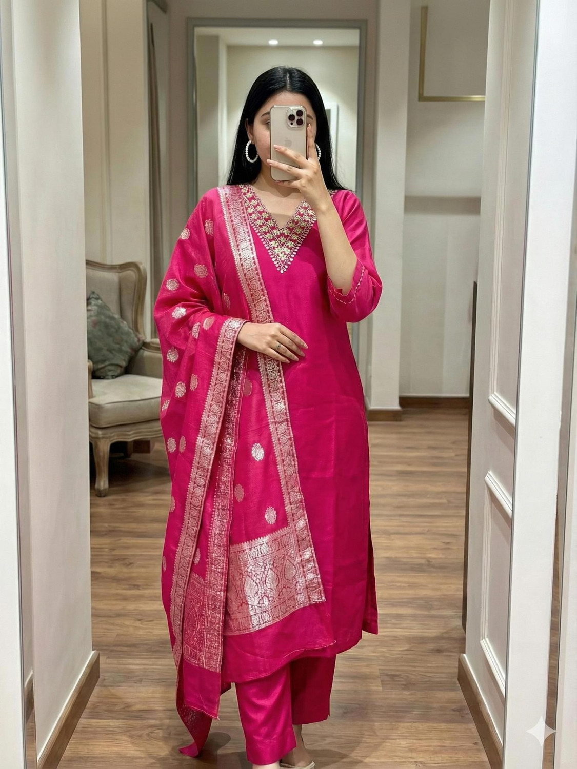 Image of Priniti Women Cotton Rayon Kurta Pant Dupatta Set
