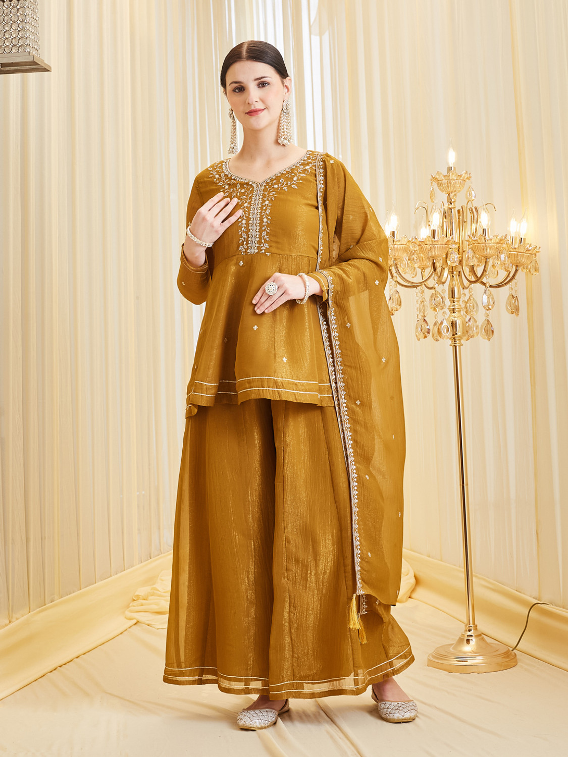 Image of MOKOSH Women Silk Blend Kurta Pant Dupatta Set