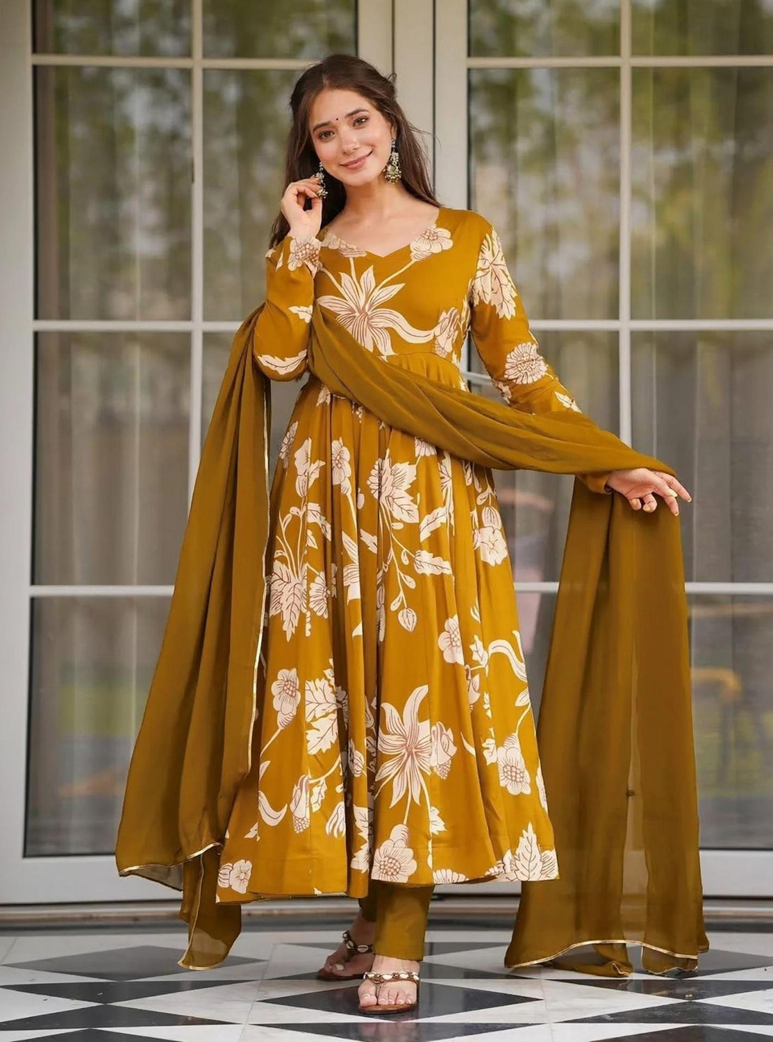 Image of Apparelia Women Viscose Rayon Kurta Pant Dupatta Set
