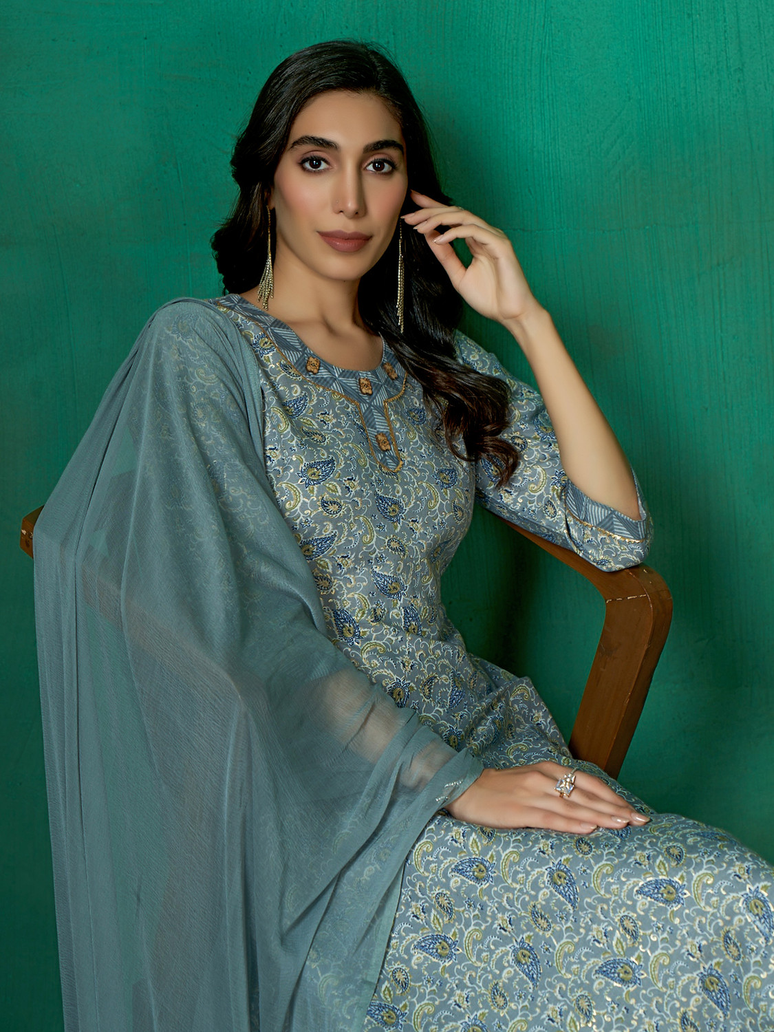 Image of Tasrika Women Pure Cotton Kurta Pant Dupatta Set