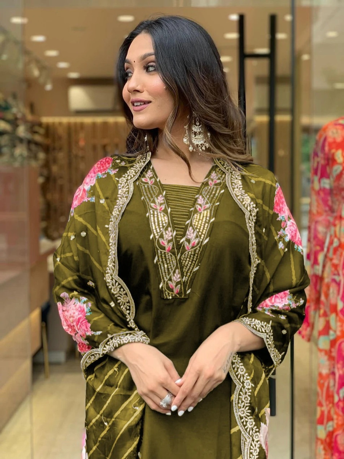 Image of Priniti Women Cotton Rayon Kurta Pant Dupatta Set