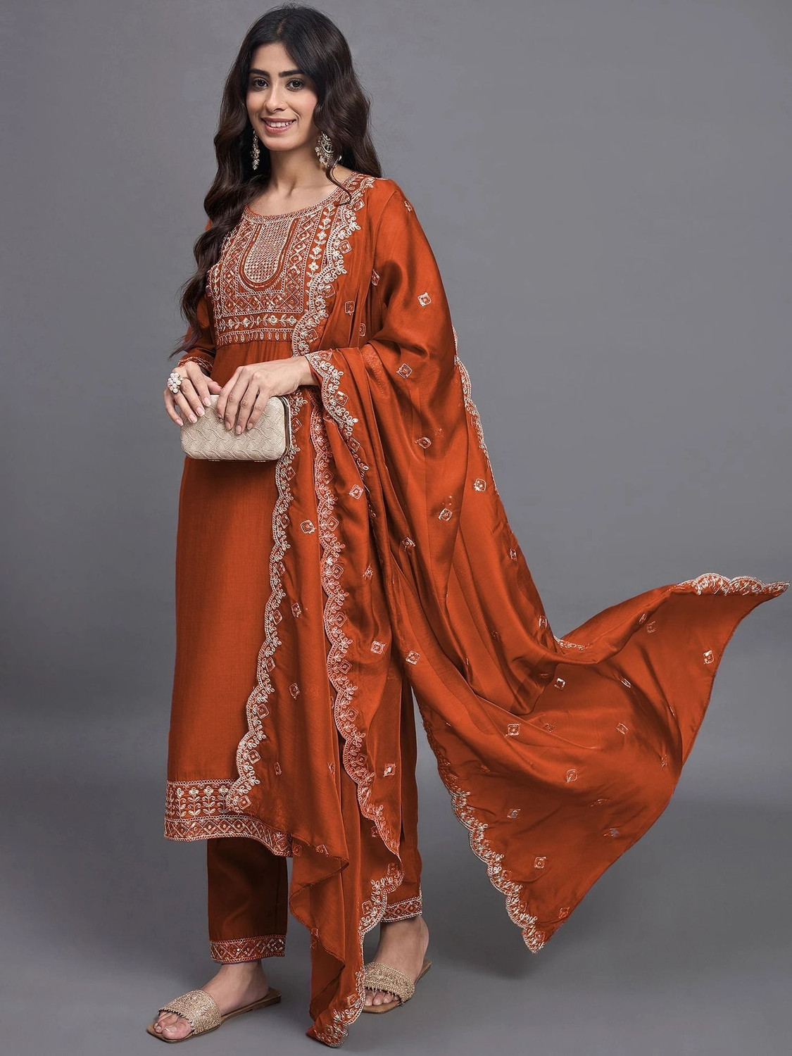Image of Priniti Women Cotton Rayon Kurta Pant Dupatta Set