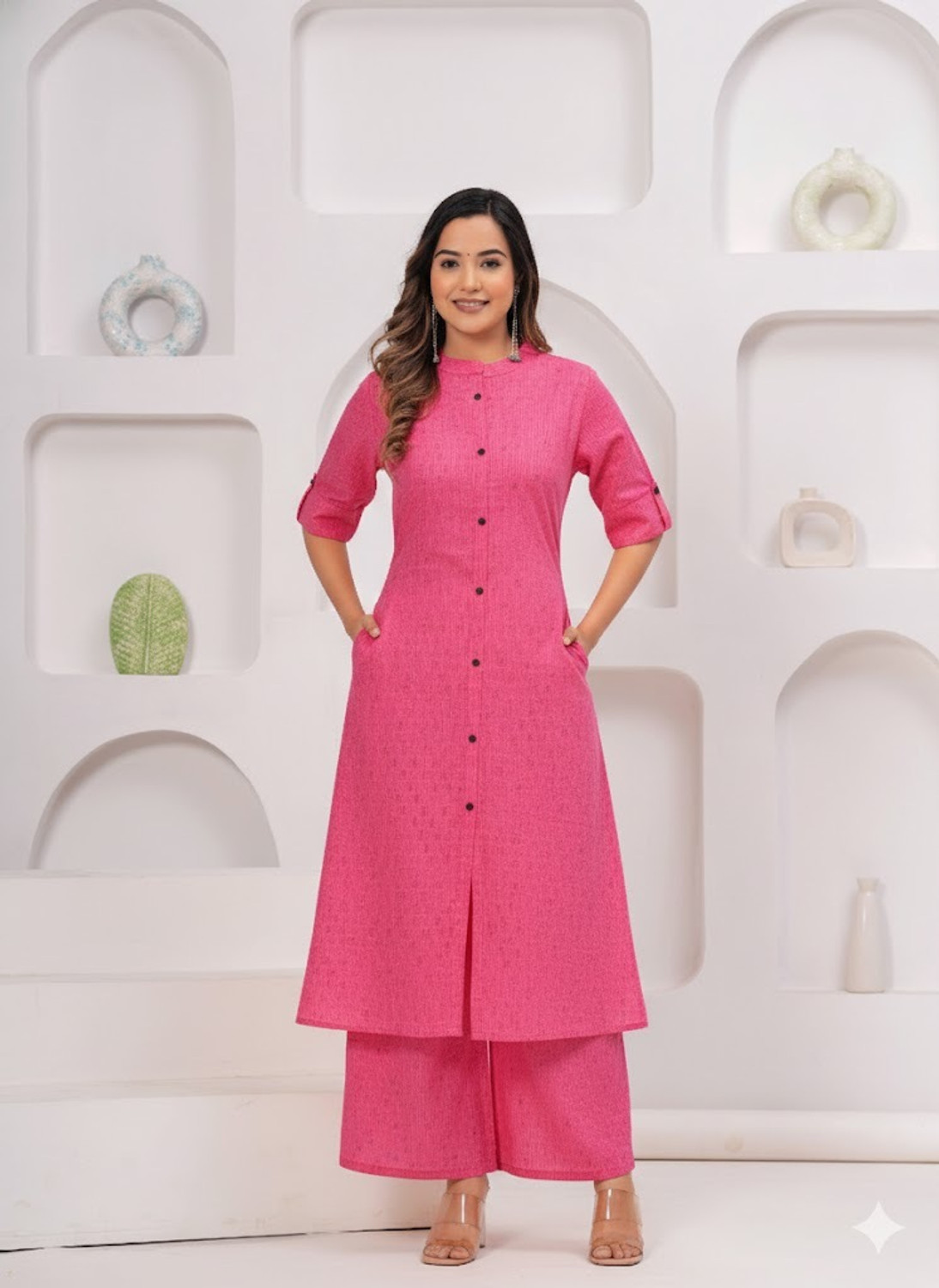 Image of YORBAX Women Pure Cotton Kurta Palazzo Set