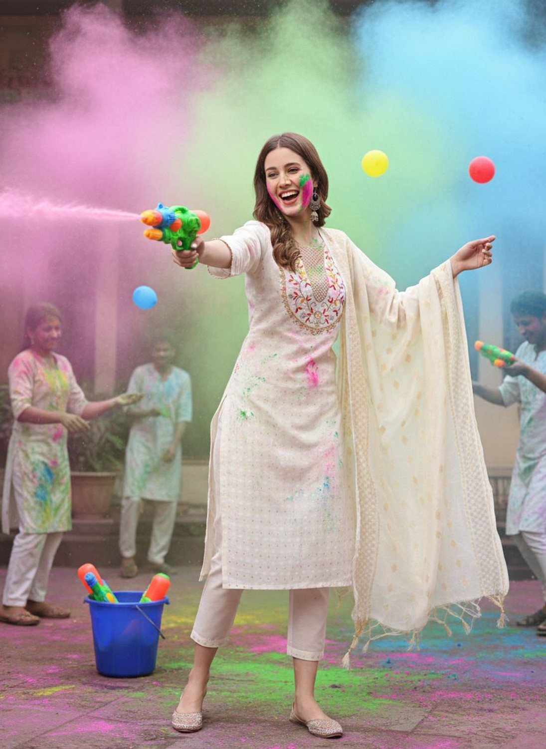 Image of r n Women Cotton Blend Kurta Dupatta Set