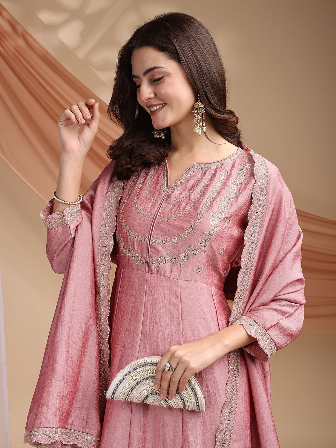 Image of ARVILAS Embroidered Kurta, Trouser /Pant & Dupatta Set