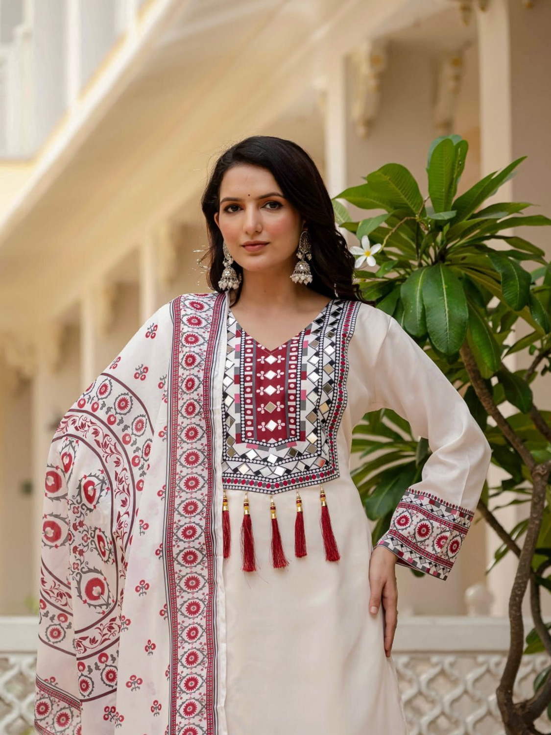 Image of Tasrika Women Muslin Kurta Palazzo Dupatta Set