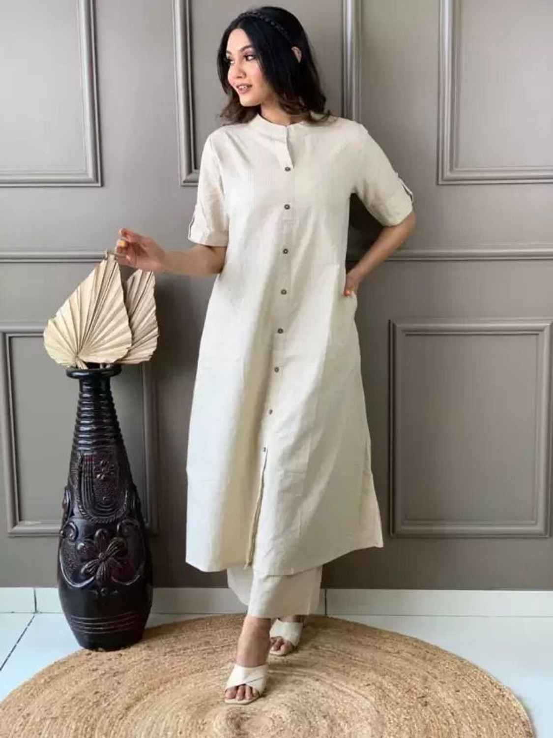 Image of YORBAX Women Pure Cotton Kurta Palazzo Set
