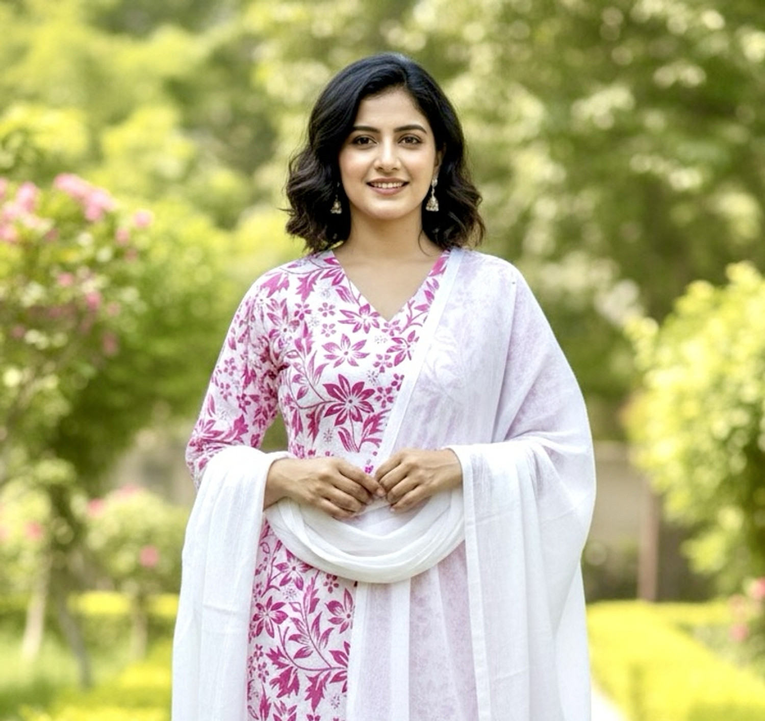 Image of RICF ROYALS INDIA FASHION COLLECTION Women Cotton Blend Kurti Palazzo Dupatta Set