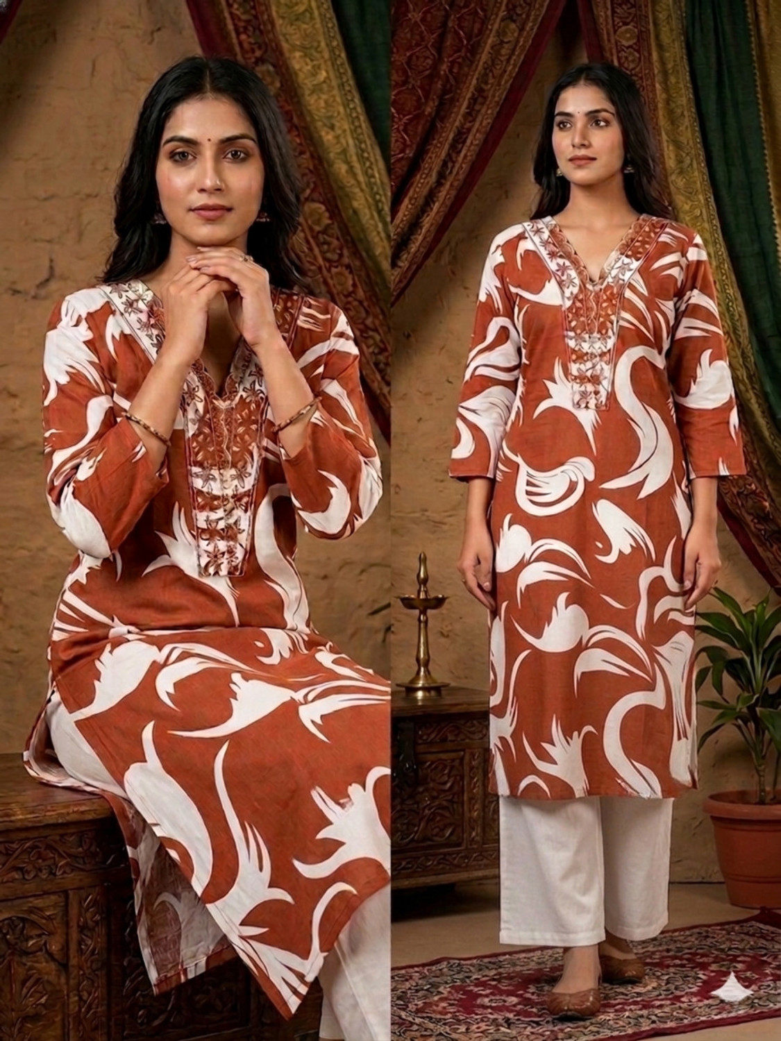 Image of simply Sewn Women Pure Cotton Kurti Pant Set