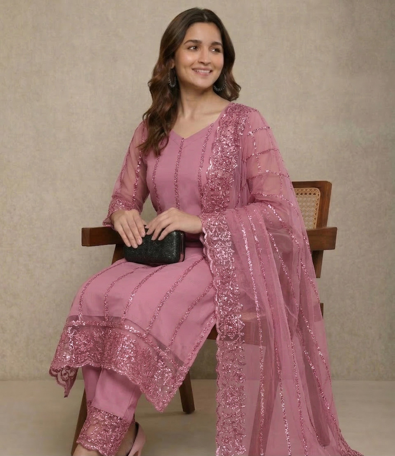 Image of Blue Wish Women Net Kurta Pant Dupatta Set