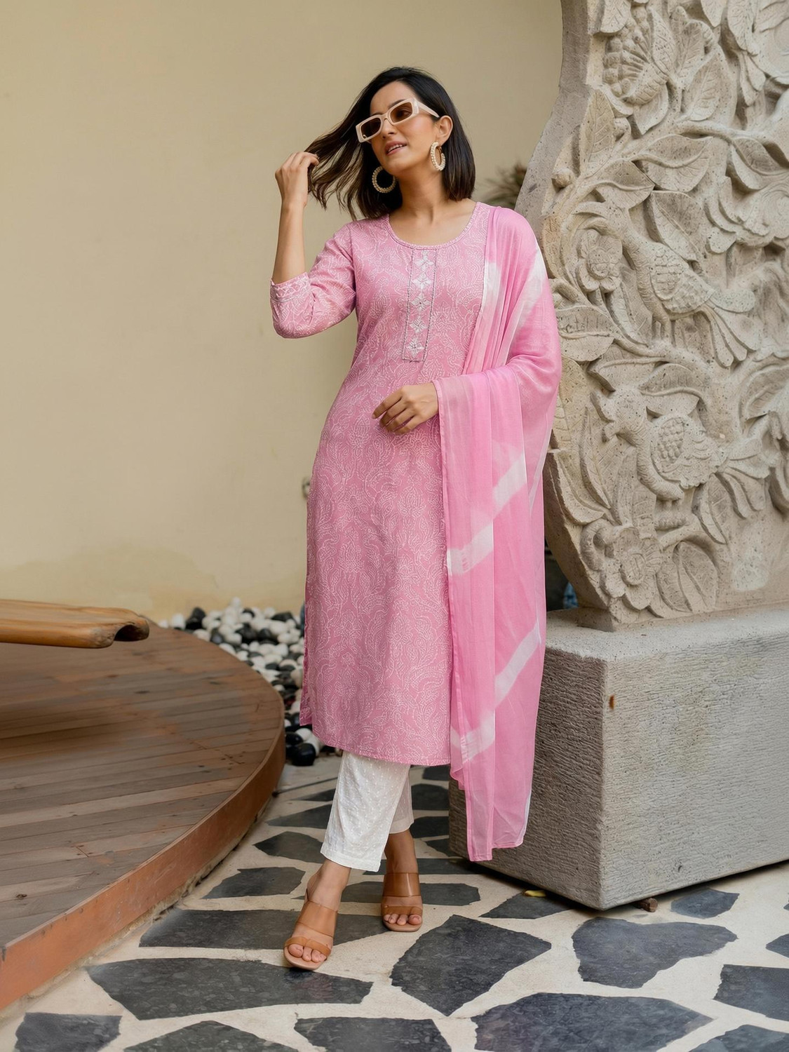 Image of MIRCHI FASHION Women Pure Cotton Kurta Pant Dupatta Set