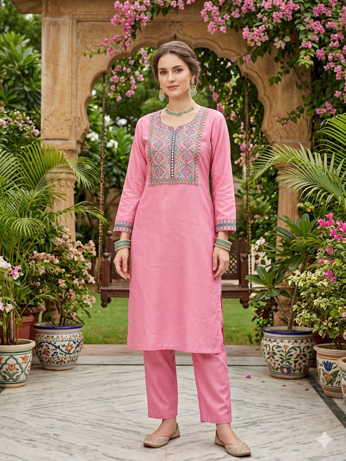 Image of sadya attire Women Cotton Blend Kurti Set