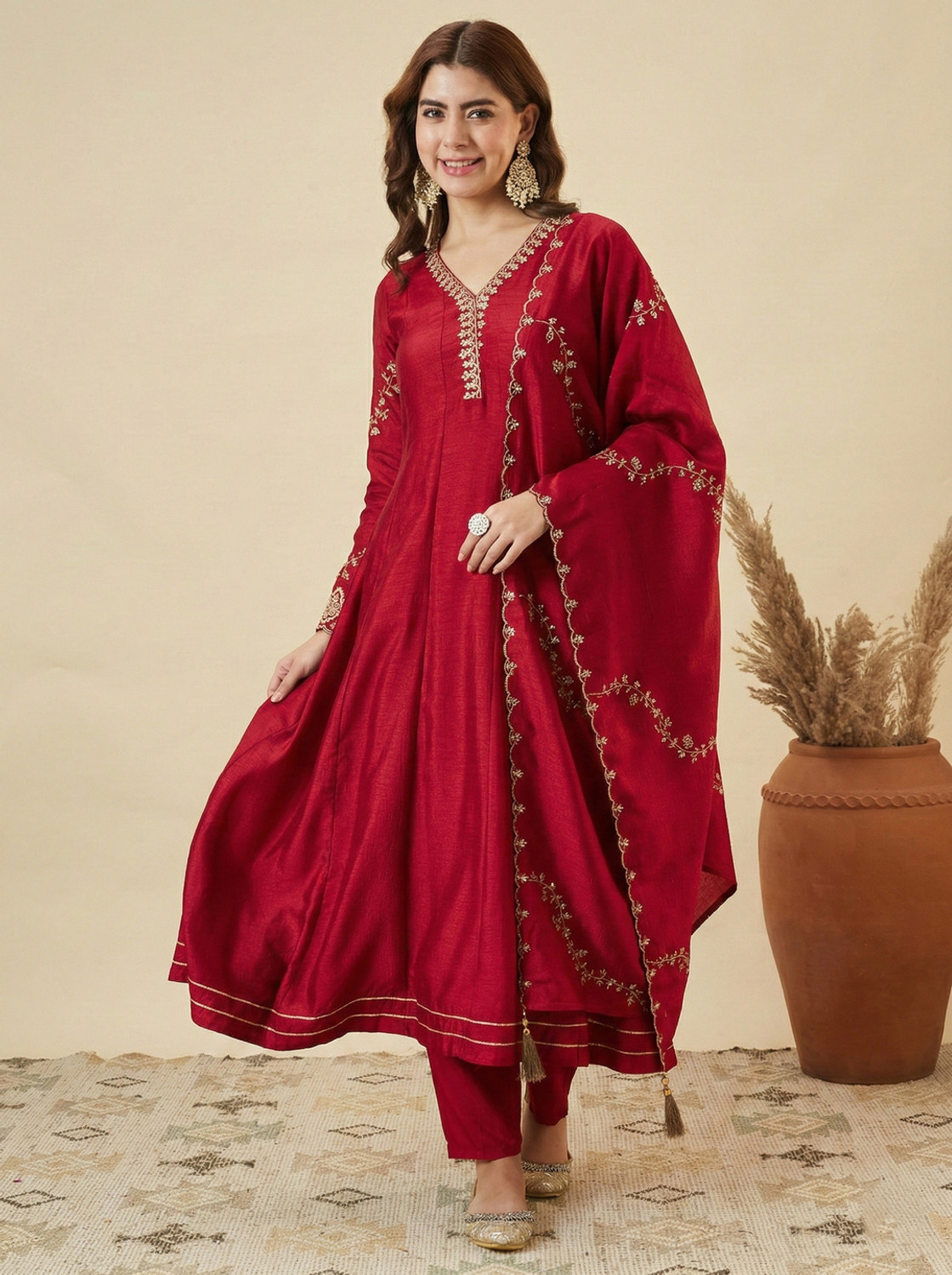 Image of Being Banarasi Women Chanderi, Cotton Silk Kurta Pant Dupatta Set
