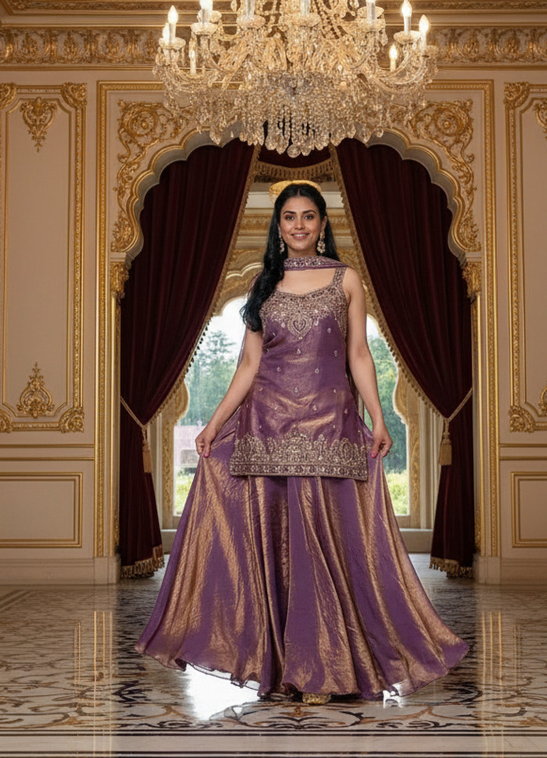 Image of Samragni Women Silk Blend Kurta Palazzo Dupatta Set