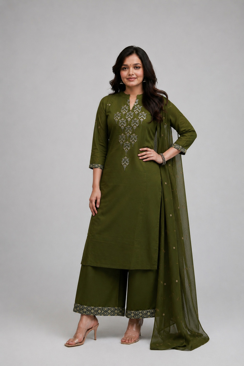 Image of VASTU CREATION Women Cotton Silk Kurta Sharara Dupatta Set