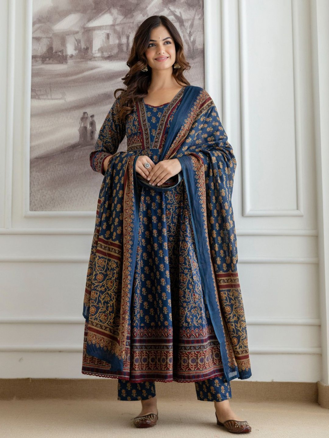 Image of Anni Designer Women Cotton Rayon Kurta Pant Dupatta Set