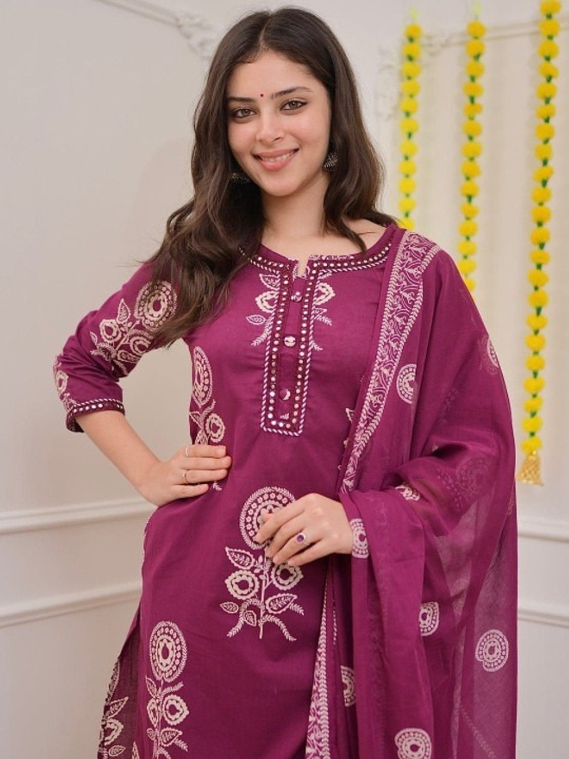 Image of Azreen Printed Kurta, Palazzo & Dupatta Set