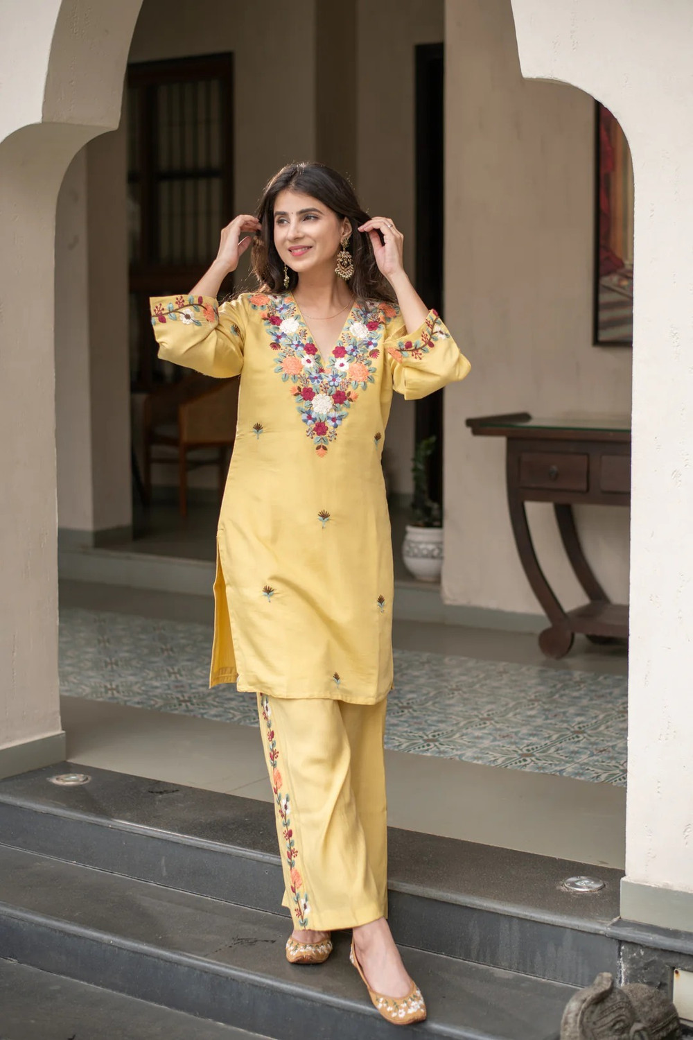 Image of jay randal Women Cotton Rayon Kurta Pant Dupatta Set
