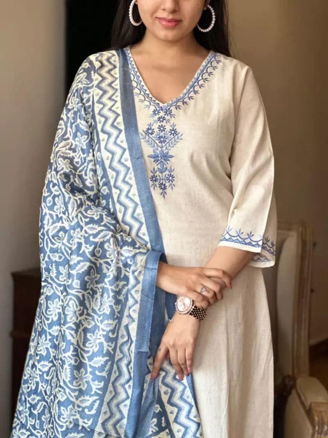Image of FABZARI Women Pure Cotton Kurti Pant Dupatta Set